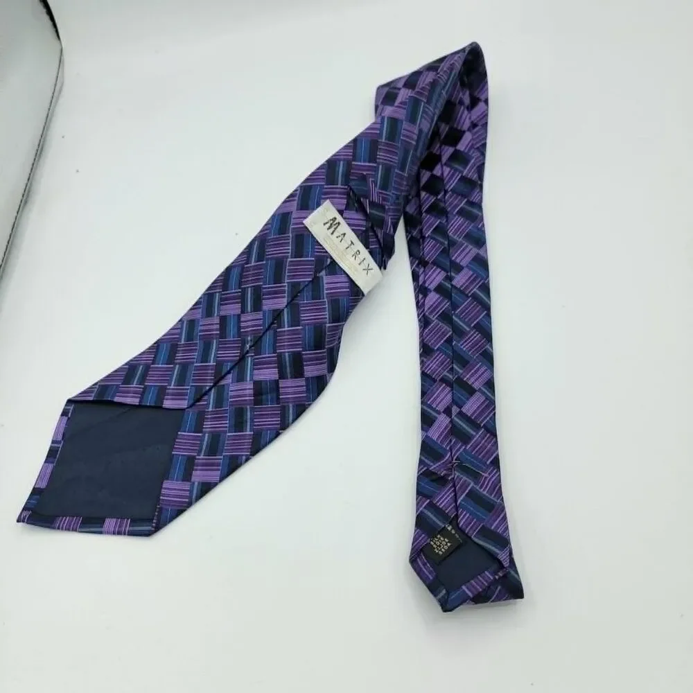 Matrix Purple, Blue Geometric Silk Necktie Men's Geometric size 59 x 4